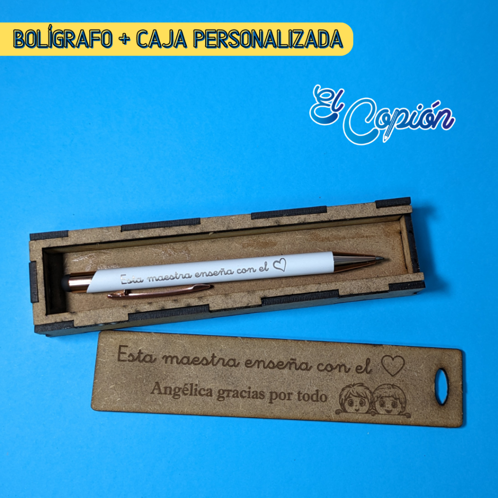 Bolígrafo grabado personalizado con caja de madera