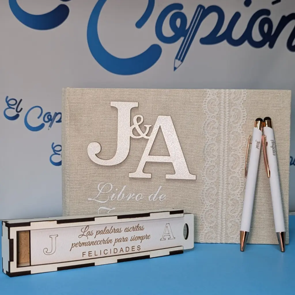 Libro de firmas personalizado para boda con dos bolígrafos